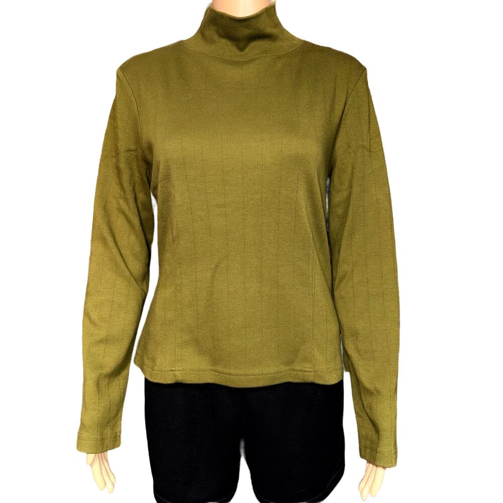 Dressbarn Womens Mock Neck Shirt Top Pullover Long Sleeve Olive Green Medium